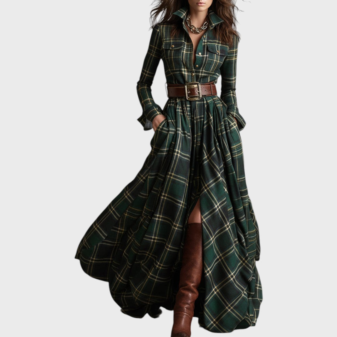 Scarlett | Dlouhé košilové šaty s kostkovaným vzorem