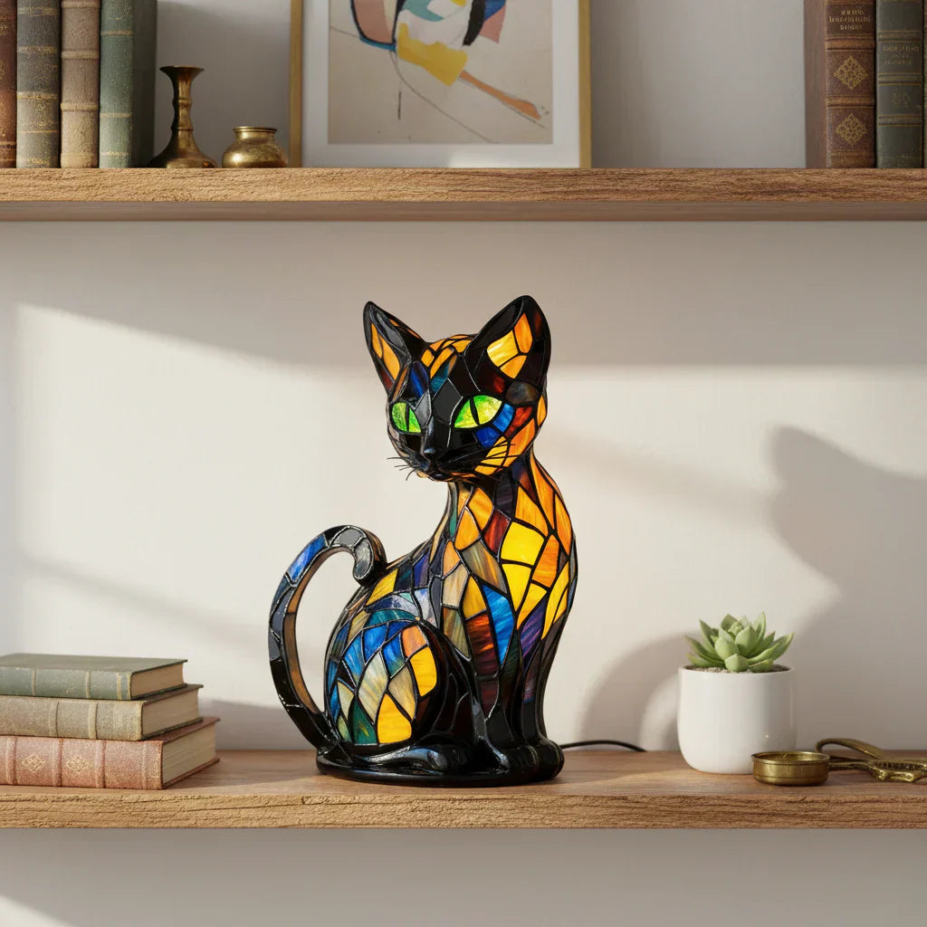 Mystická kočka - Lampa ve Vitráži