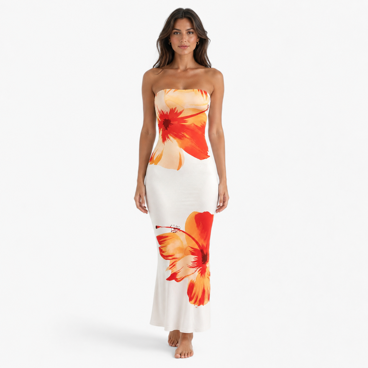 Chic off-shoulder bezramenné maxi šaty