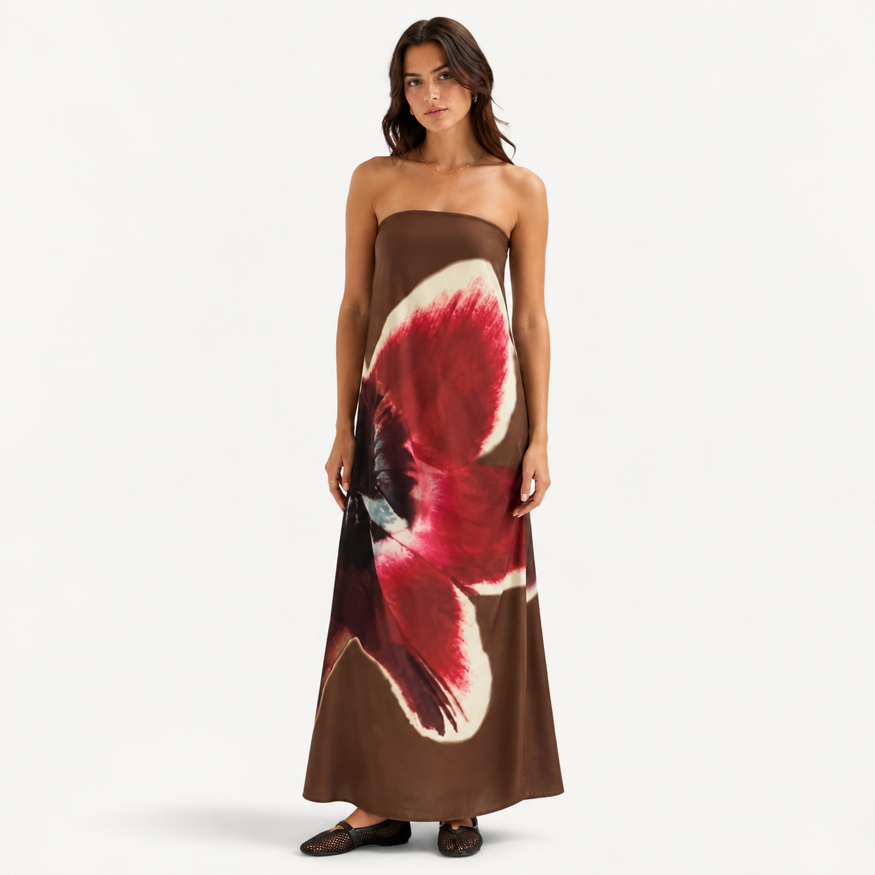 Chic off-shoulder bezramenné maxi šaty