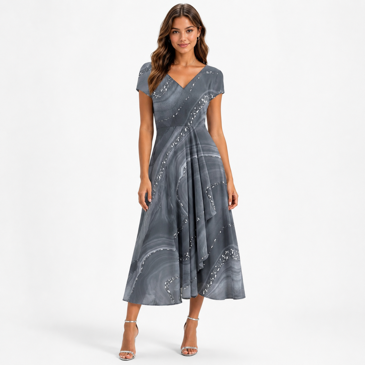 Tereza – Elegantní midi šaty s výstřihem do V