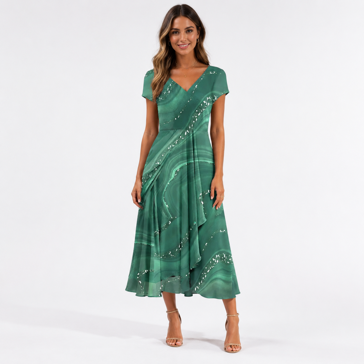 Tereza – Elegantní midi šaty s výstřihem do V