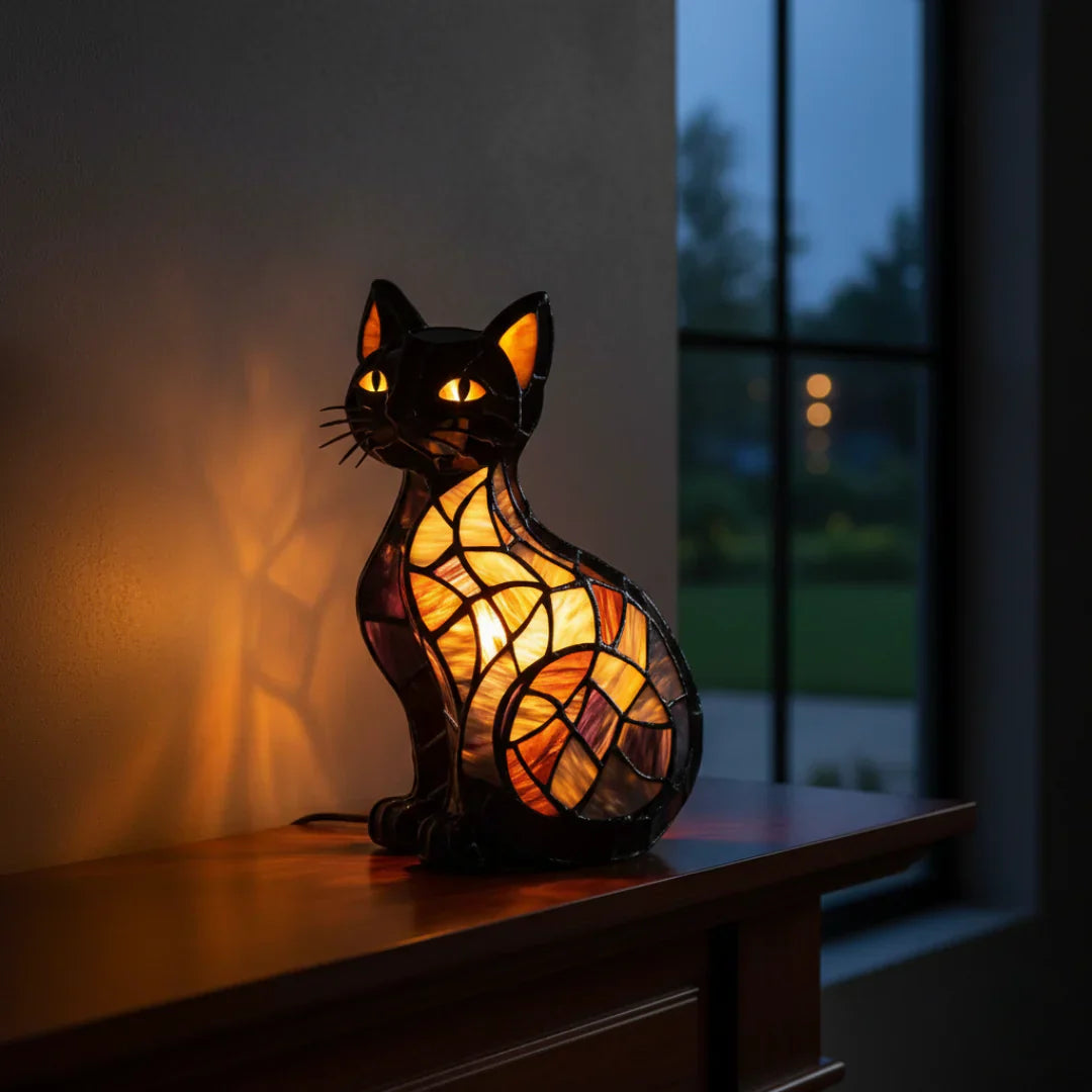 Lesklá kočka - Lampa ve Vitrážích