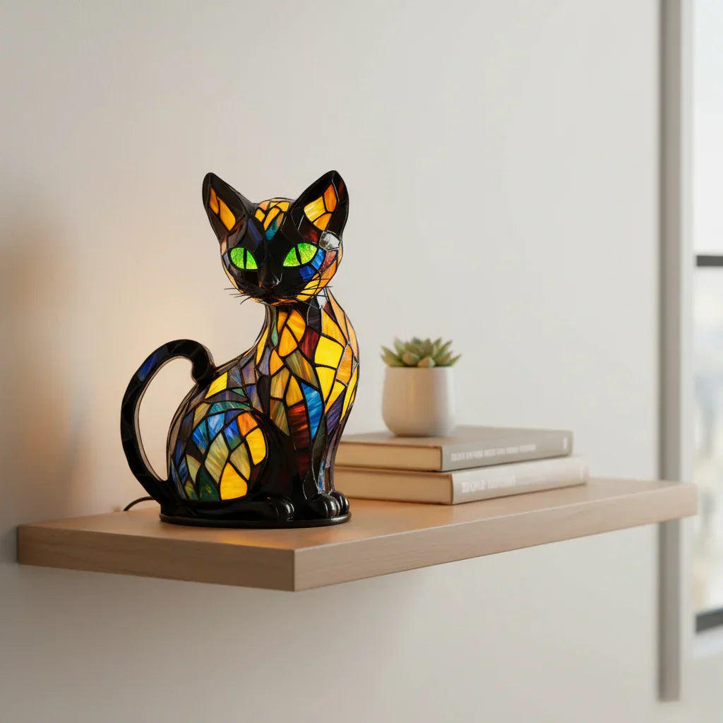 Mystická kočka - Lampa ve Vitráži