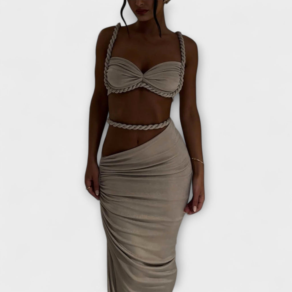 Jane - Stylový gradientový pletený crop top a overskirt duo