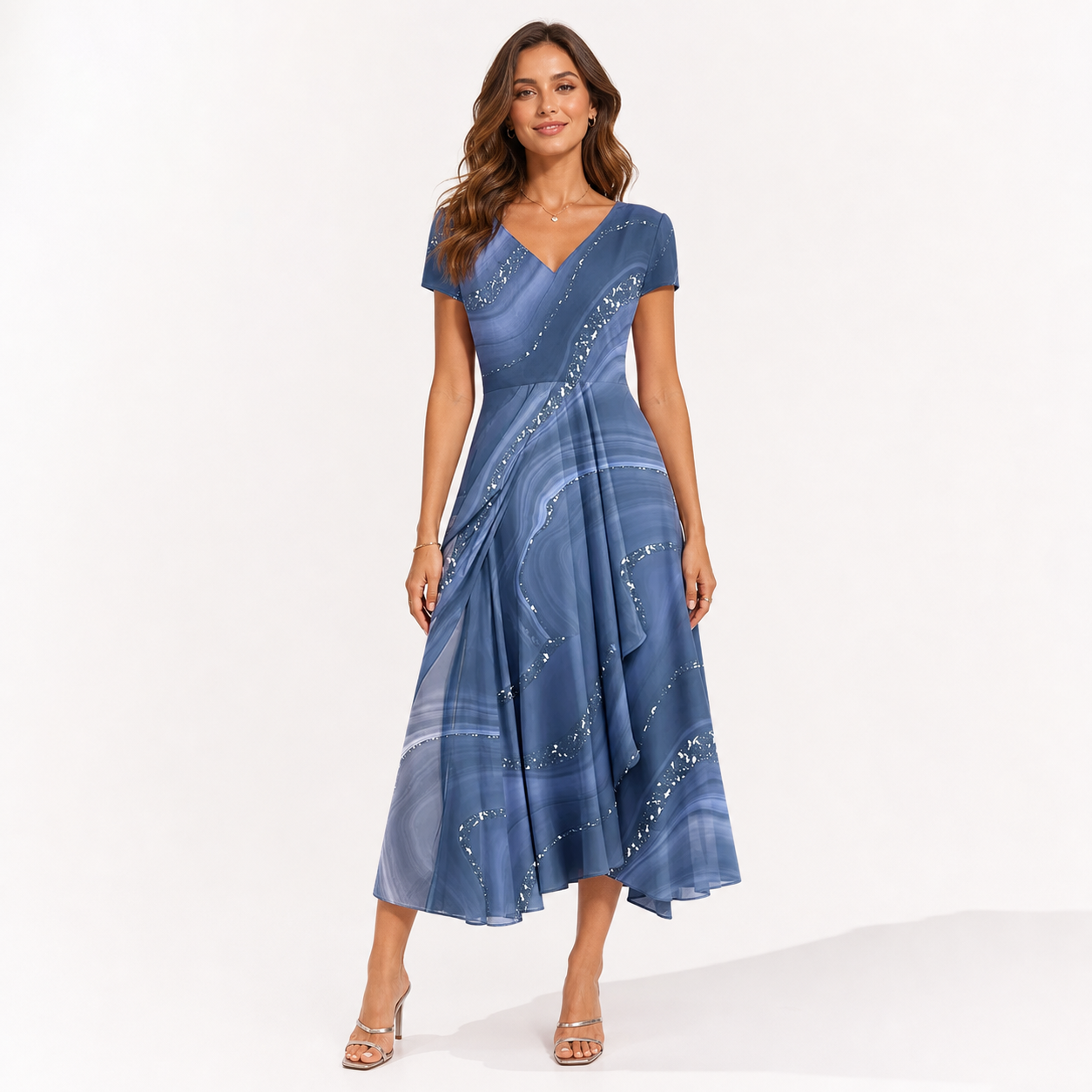 Tereza – Elegantní midi šaty s výstřihem do V