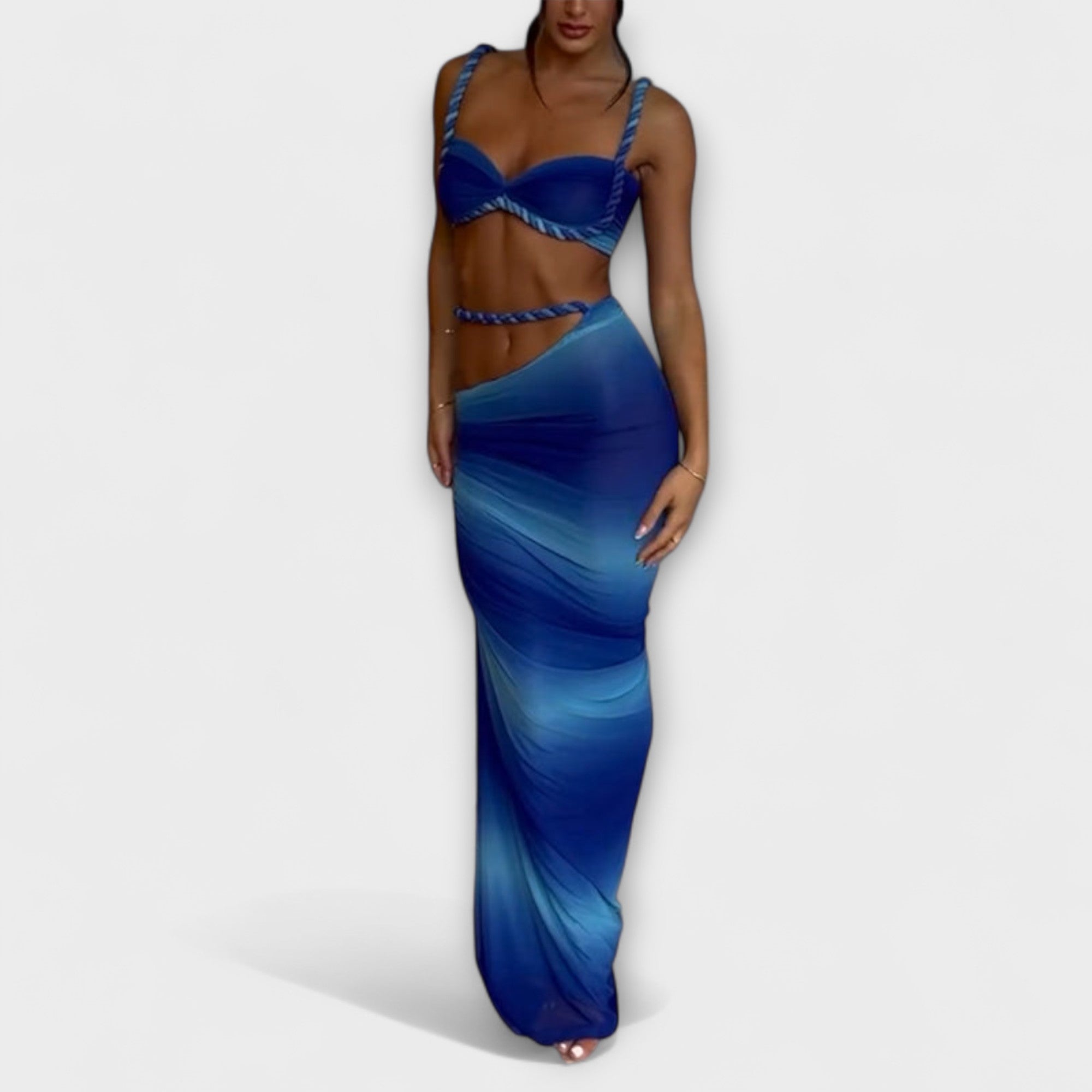 Jane - Stylový gradientový pletený crop top a overskirt duo