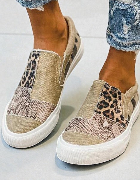 Quinny  | Ležérní plátěné boty s leopardím potiskem