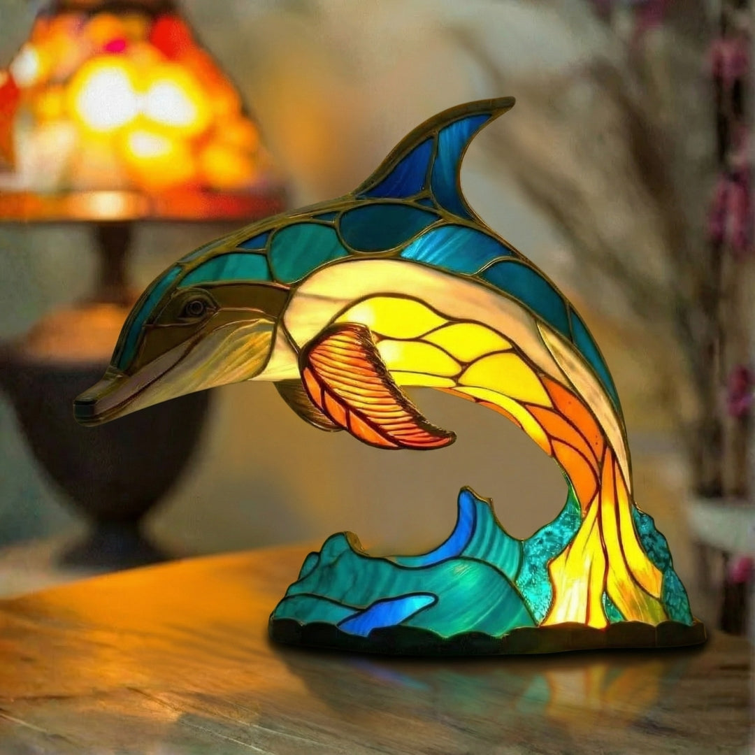 Delfínek - Lampa z vitráží