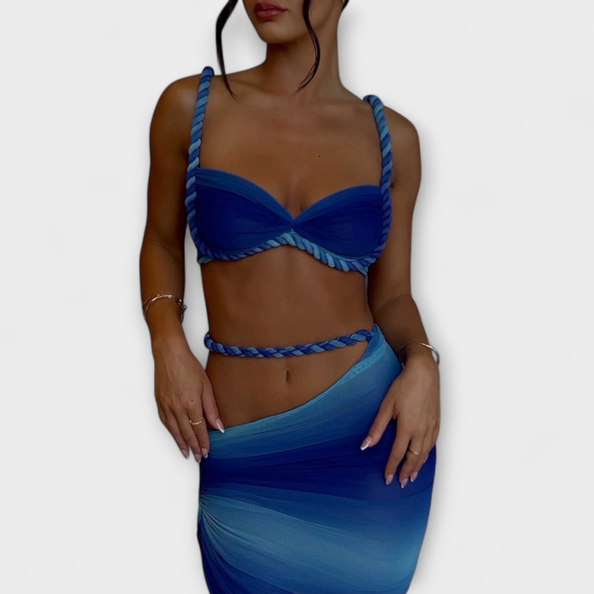 Jane - Stylový gradientový pletený crop top a overskirt duo