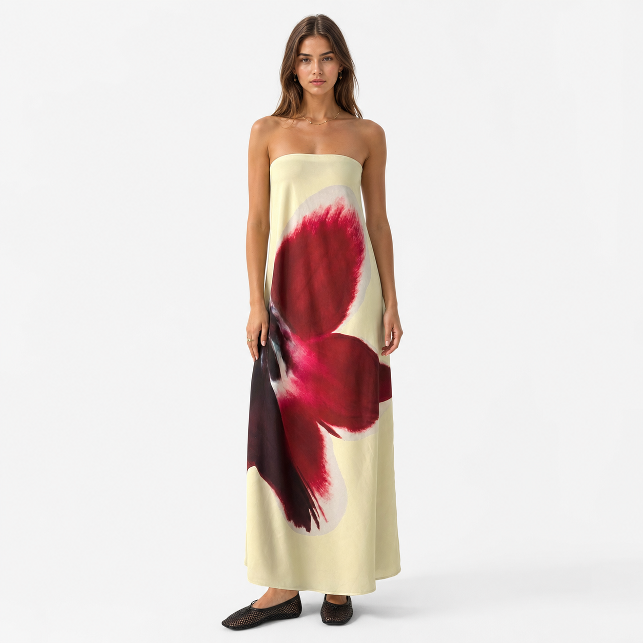 Chic off-shoulder bezramenné maxi šaty