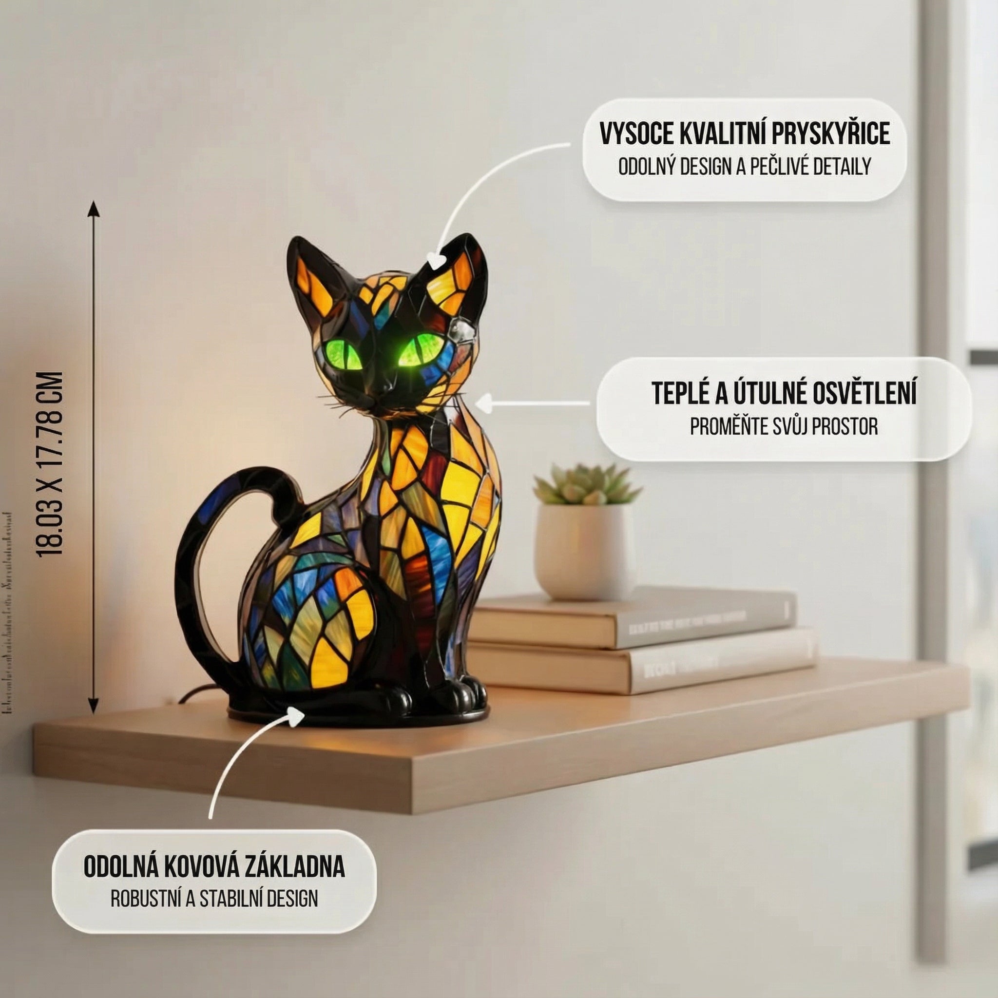 Mystická kočka - Lampa ve Vitráži