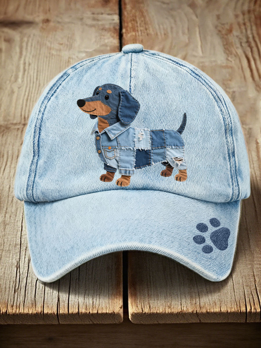 Bonita - Unisex patchwork džínová bunda pro domácí mazlíčky s jezevčíkem