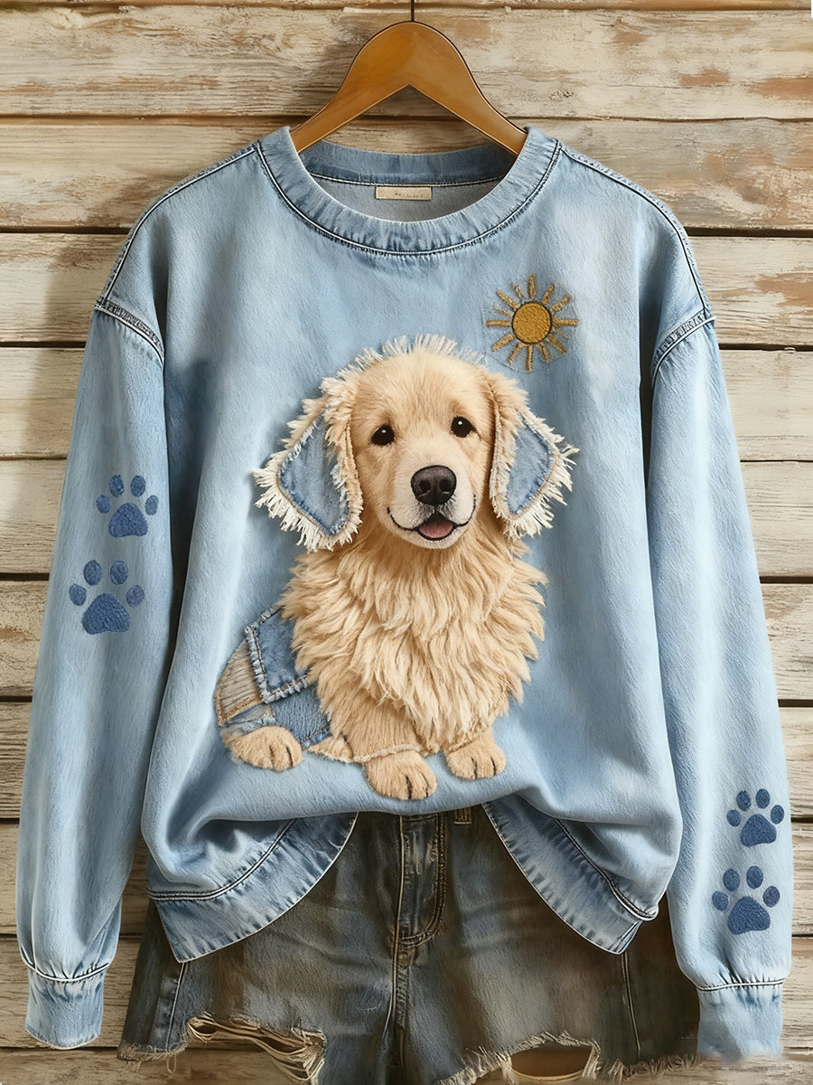Chica - Dámská mikina s dlouhými rukávy v retro stylu Patchwork Umění Zvířat Tisk Casual Comfort