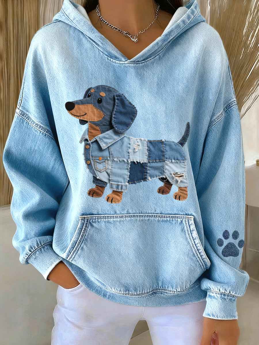 Azucena - Džínová mikina s nášivkou pro psy Dachshund